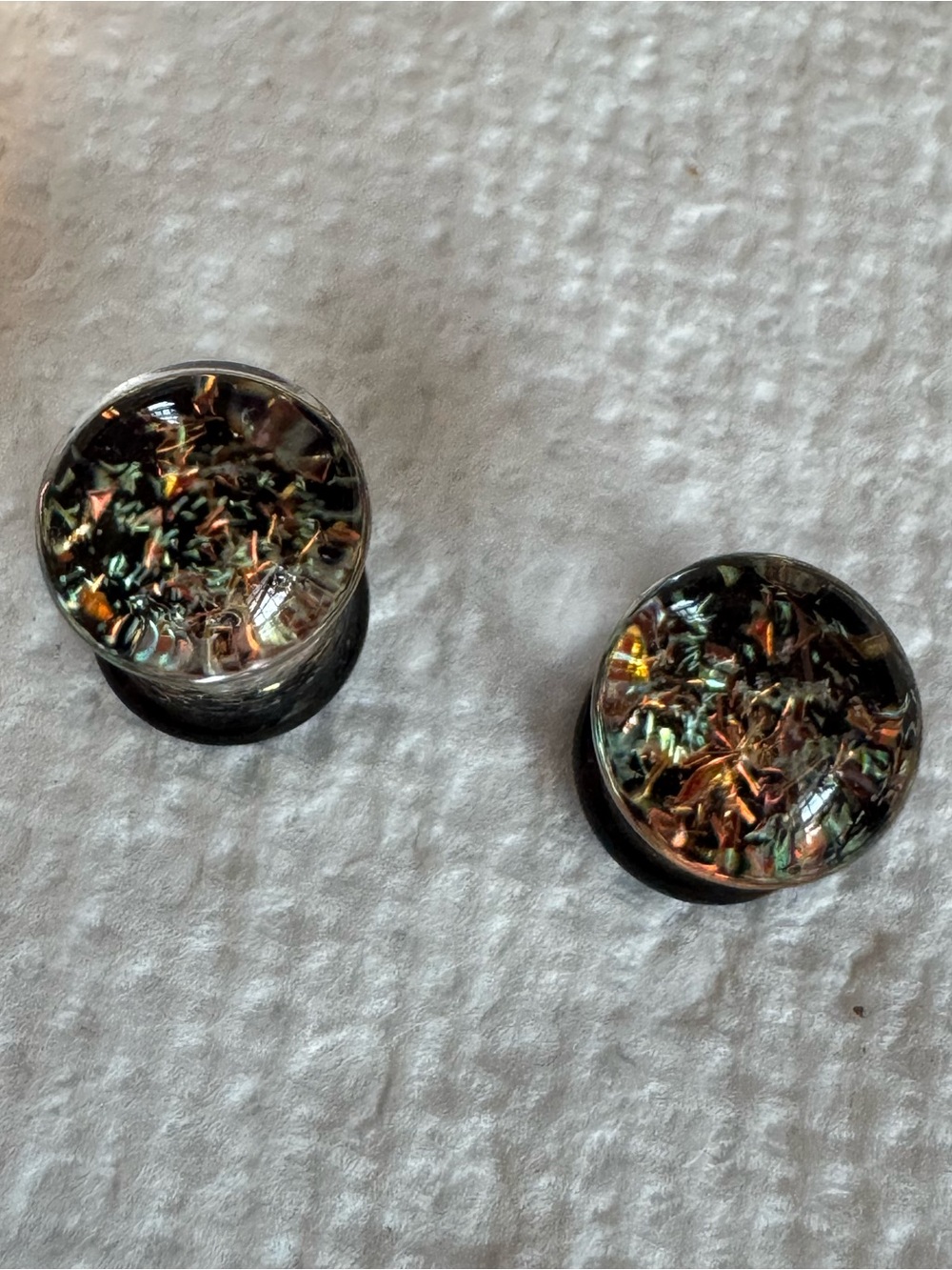Galaxy Glass Dome Ear Plugs Iridescent Foil Inlay Black Gauges Body jewelry